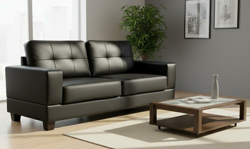 Black 2 Seater Sofa Faux Leather Sofa Jerry