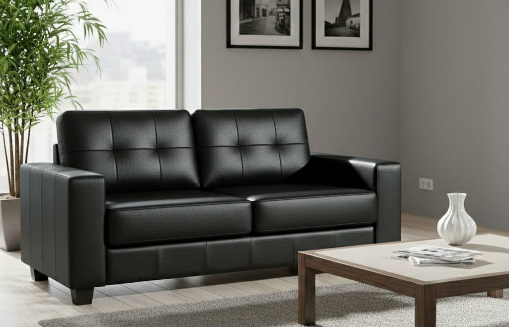 Black 3 Seater Sofa Faux leather Sofa Jerry