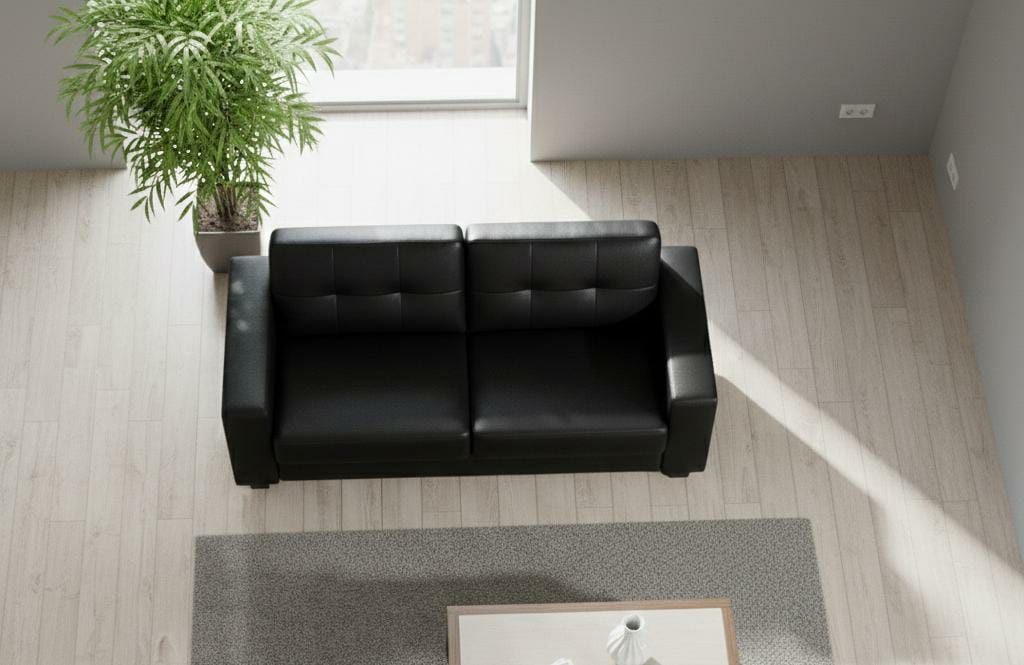 Black 3 Seater Sofa Faux leather Sofa Jerry