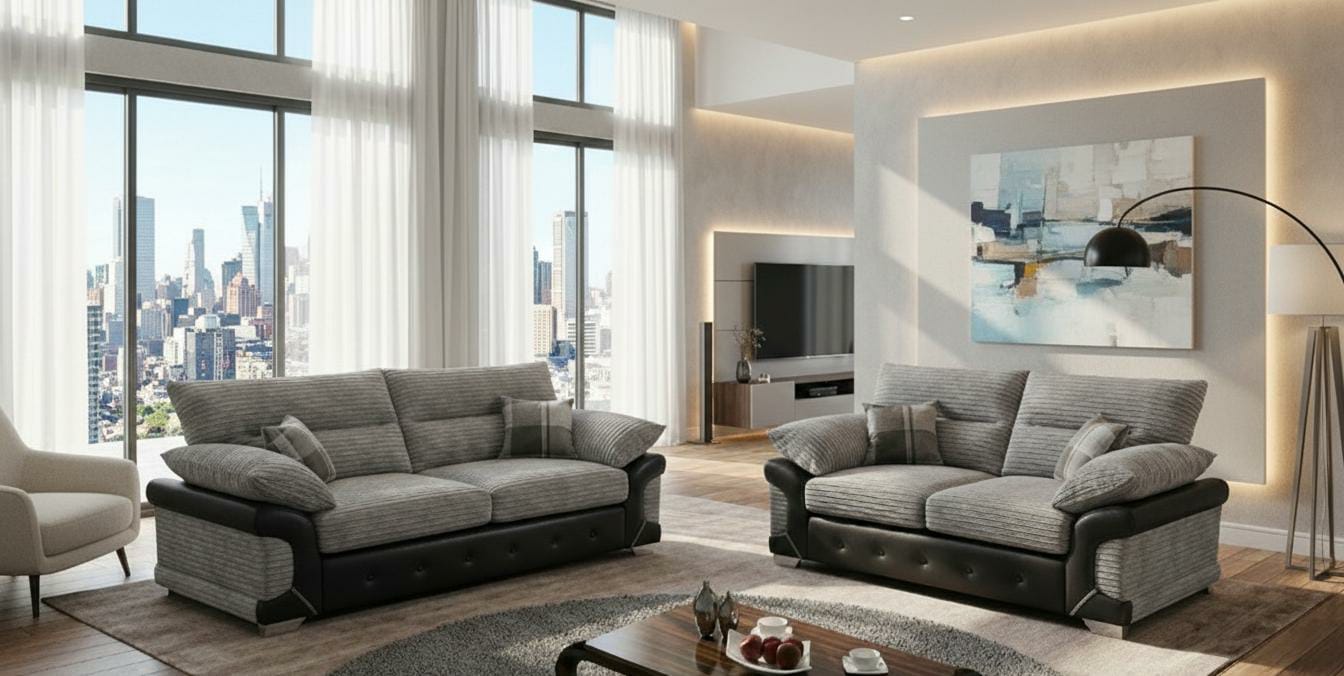 Grey 2+3 Seater Sofa Set Chenille Fabric Sofa Logan