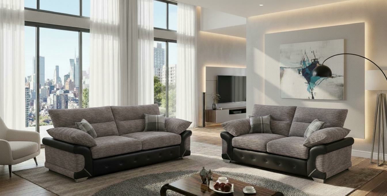 Beige 2+3 Seater Sofa Set Chenille Fabric Sofa Logan