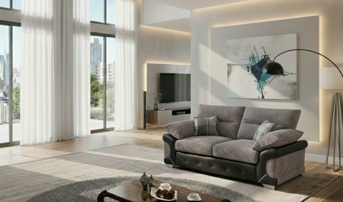 Beige  2 Seater Sofa Chenille Fabric Sofa Logan