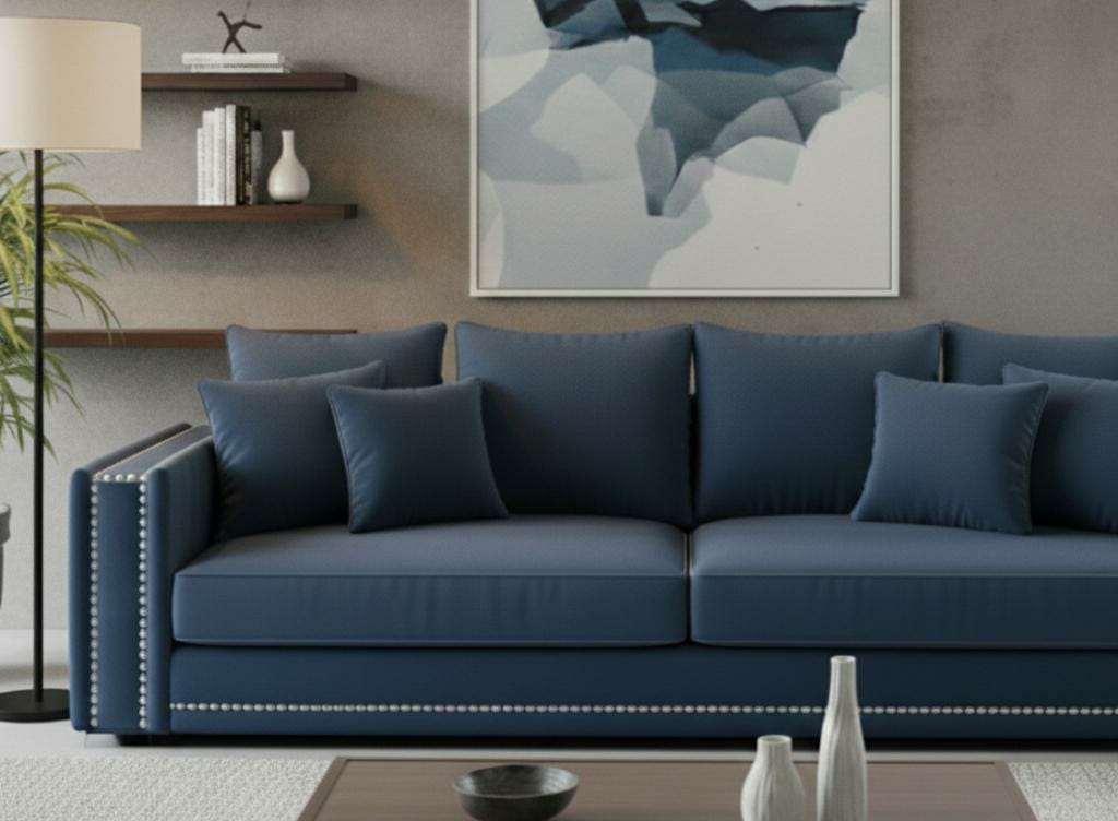 Dark Navy Blue 3 Seater Sofa Polyester Fabric Sofa Bentley