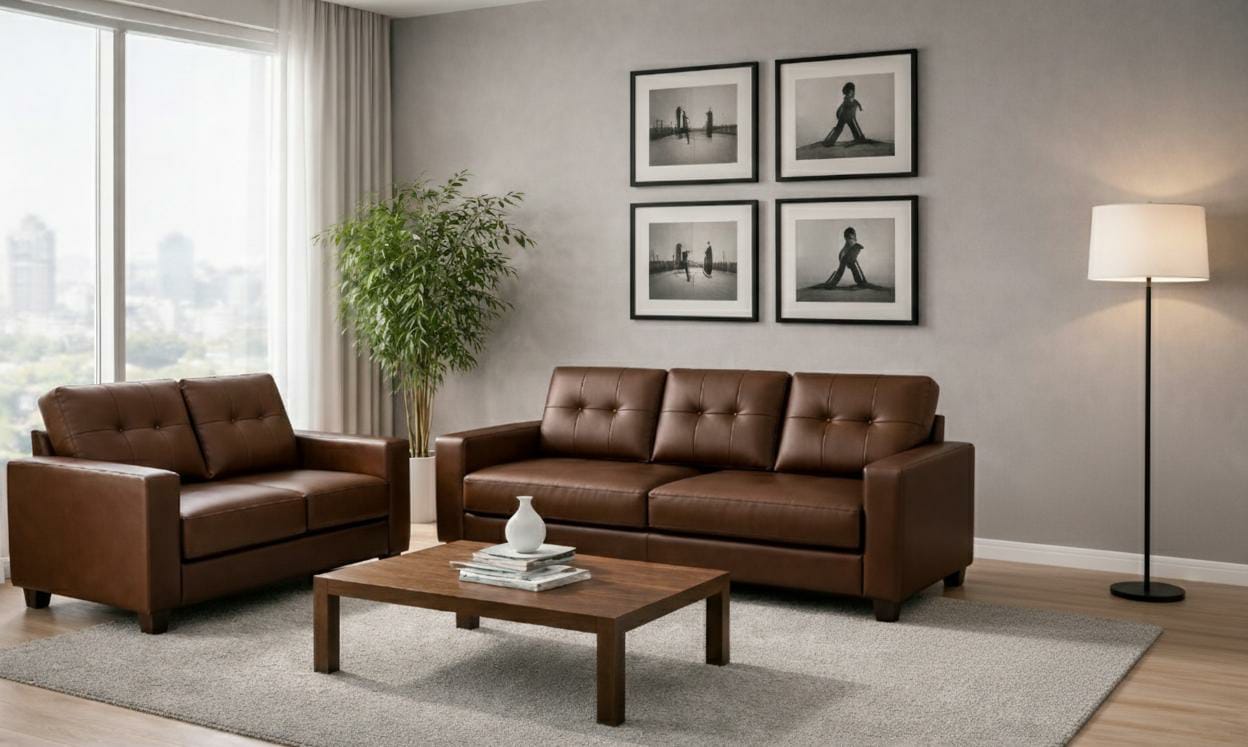 Brown  Faux Leather  2+3 Seater Sofa JERRY Sofas