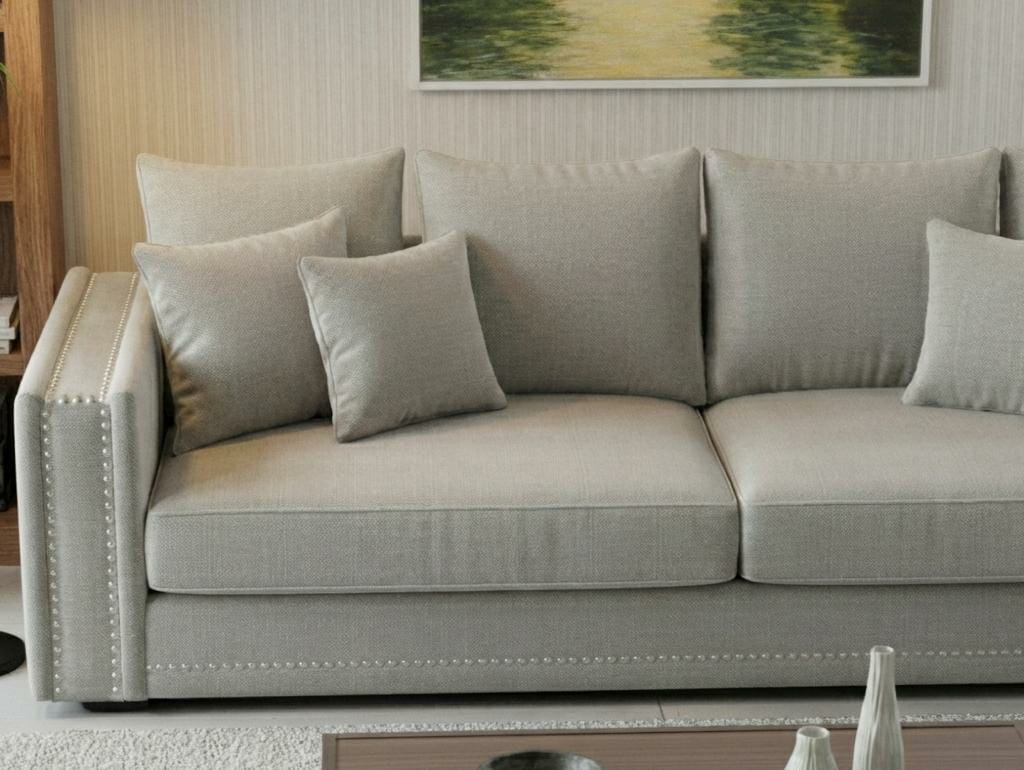 White  3 Seater Sofa Polyester Fabric Sofa Bentley