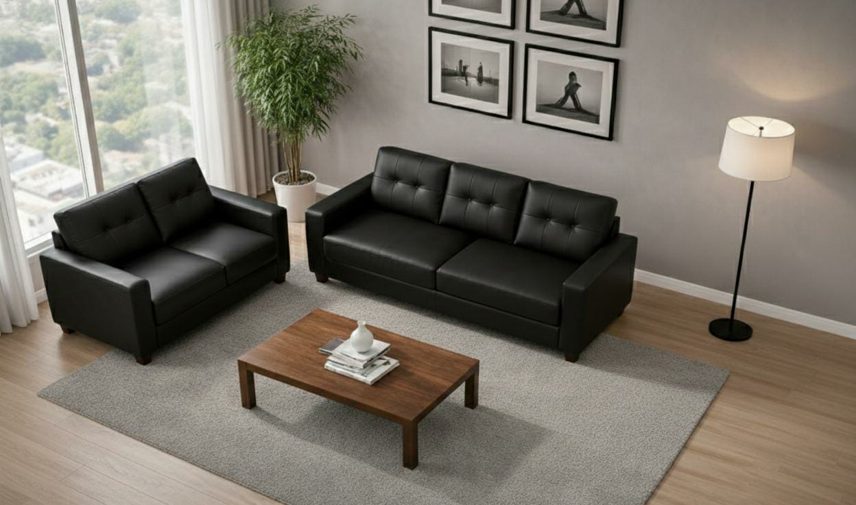 Black Faux Leather  2+3 Seater Sofa JERRY Sofas