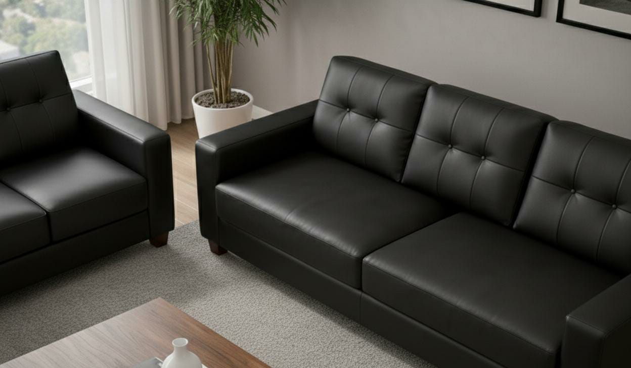 Black Faux Leather  2+3 Seater Sofa JERRY Sofas