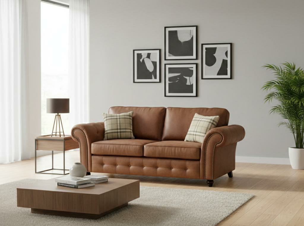 Brown 3 Seater Sofa Faux Leathers Fabric Sofa Oakland