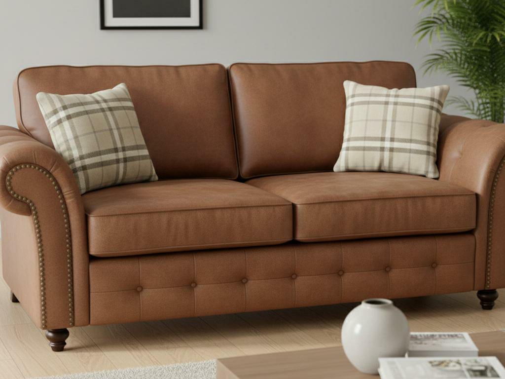 Brown 3 Seater Sofa Faux Leathers Fabric Sofa Oakland
