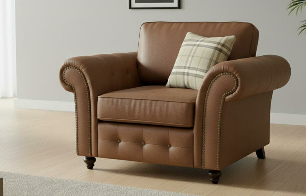 Brown 1 Seater Sofa Faux Leather  Fabric Sofa Oakland