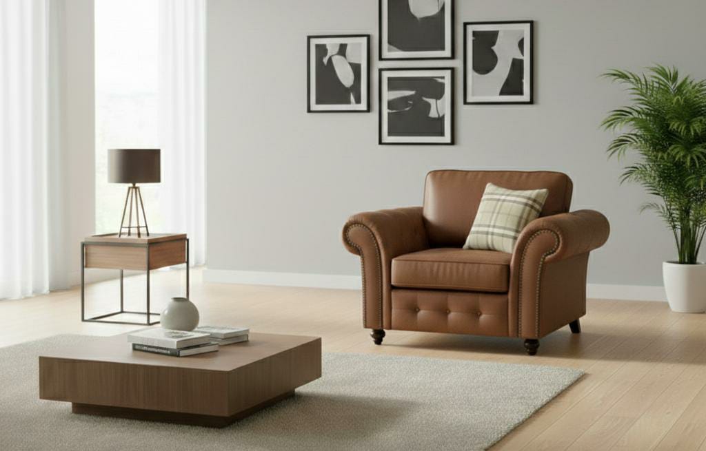 Brown 1 Seater Sofa Faux Leather  Fabric Sofa Oakland