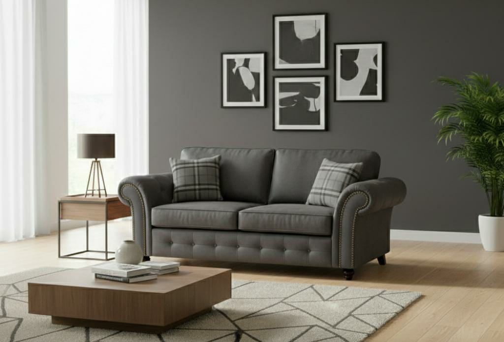 Grey 3 Seater Sofa Faux Leathers Fabric Sofa Oakland