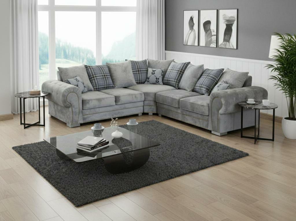 White silver polyester Fabric corner sofa VERONA Sofas