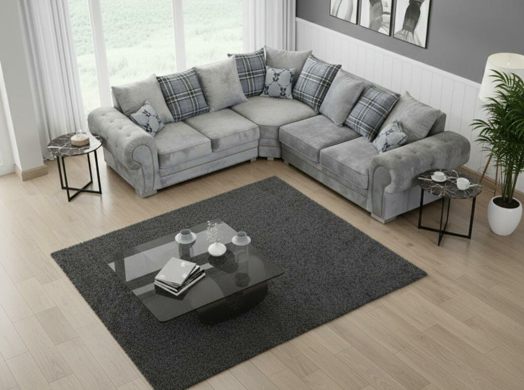 White silver polyester Fabric corner sofa VERONA Sofas