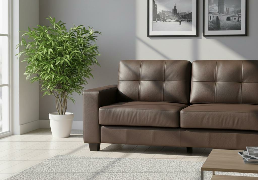 Brown 2 Seater Sofa Faux Leather  Sofa Jerry