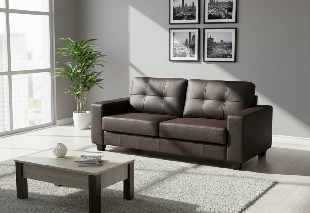 Brown 3 Seater Sofa Faux Leather Sofa Jerry