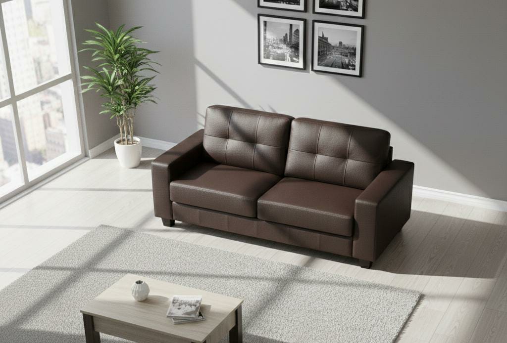 Brown 3 Seater Sofa Faux Leather Sofa Jerry