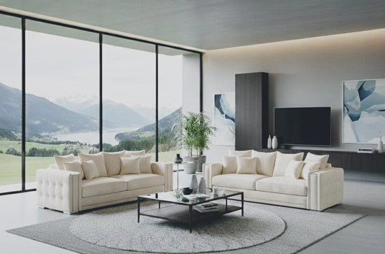 White  2+3 Seater Sofa Set Polyester Fabric Sofa Bentley