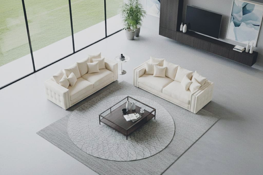 White  2+3 Seater Sofa Set Polyester Fabric Sofa Bentley