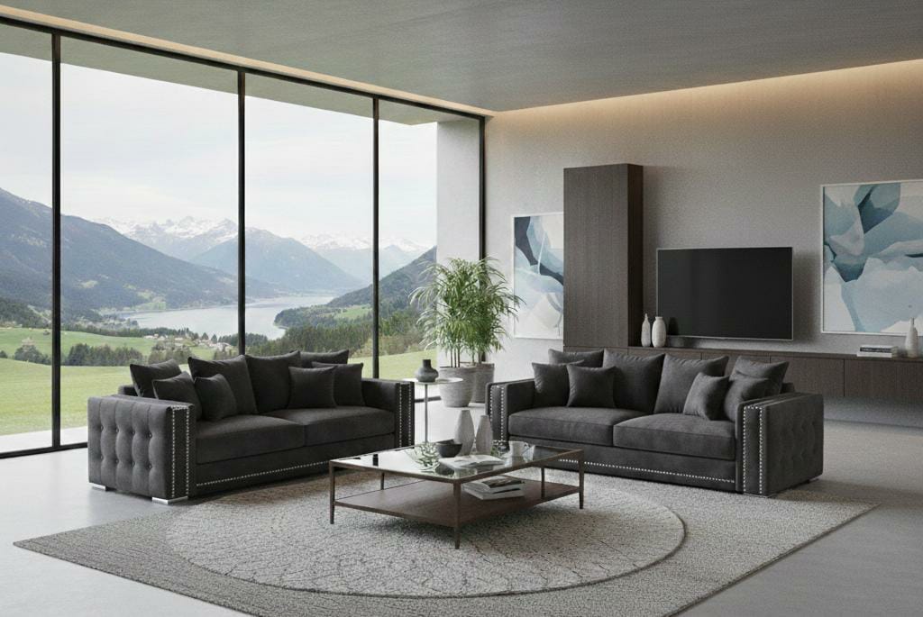 Grey 2+3 Seater Sofa Set Polyester Fabric Sofa Bentley