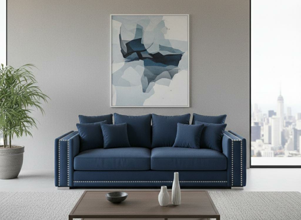 Dark Navy Blue 2 Seater Sofa Polyester Fabric Sofa Bentley