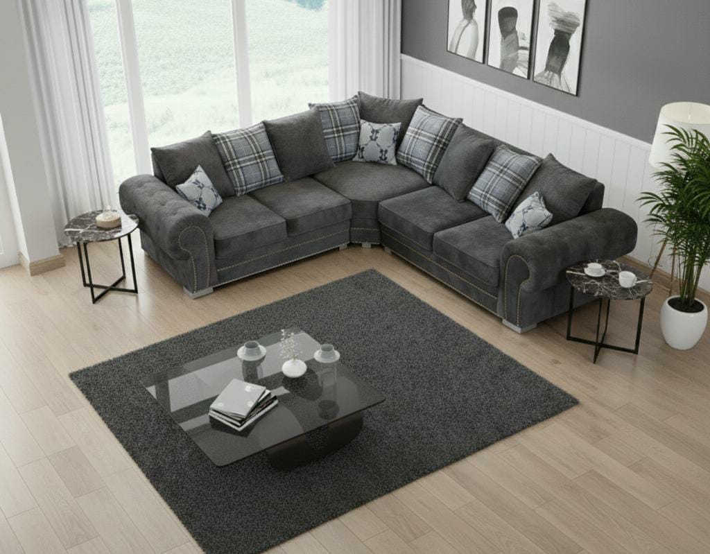 Grey  sliver  Polyester Fabric Corner sofa VERONA Sofas