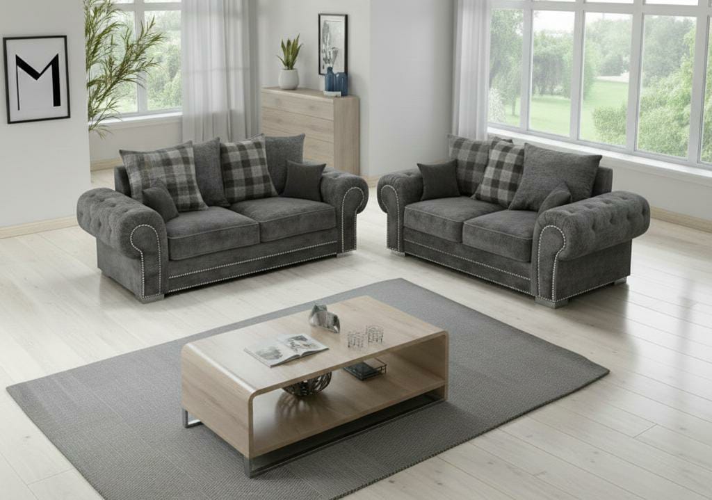 Dark Grey Polyester Fabric 2+3 Seater Sofa VERONA Sofas