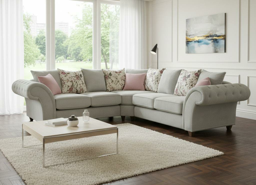 Silver White  Polyester Corner Sofa ROMA Sofa