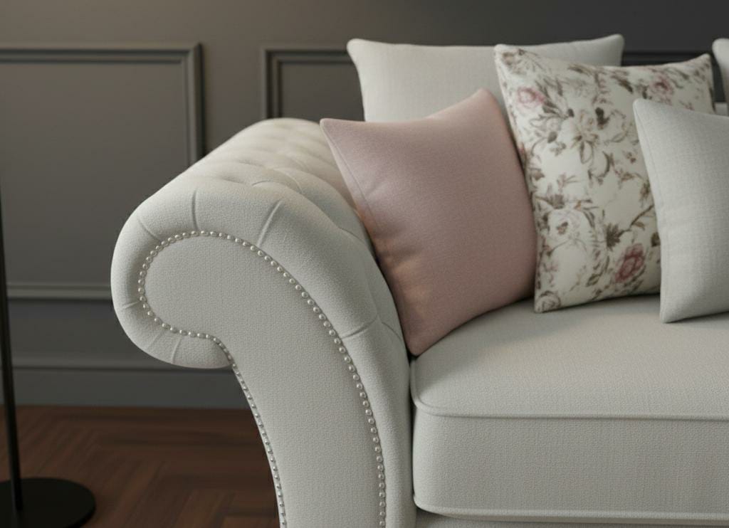 Silver  White  3 Seater Sofa Polyester Fabric Sofa Roma
