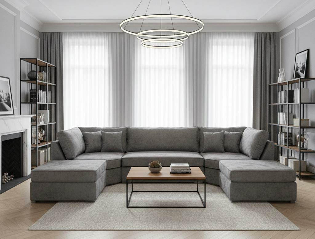 Grey  Chenille Fabric  U corner sofa BISHOP Sofa