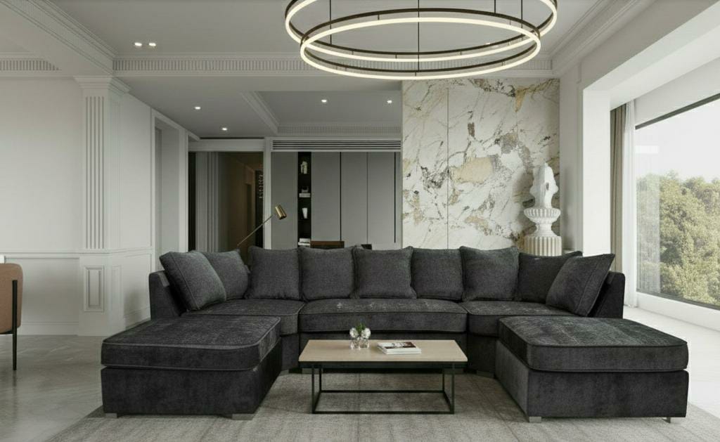 Black Chenille Fabric U Corner Sofa BISHOP Sofa