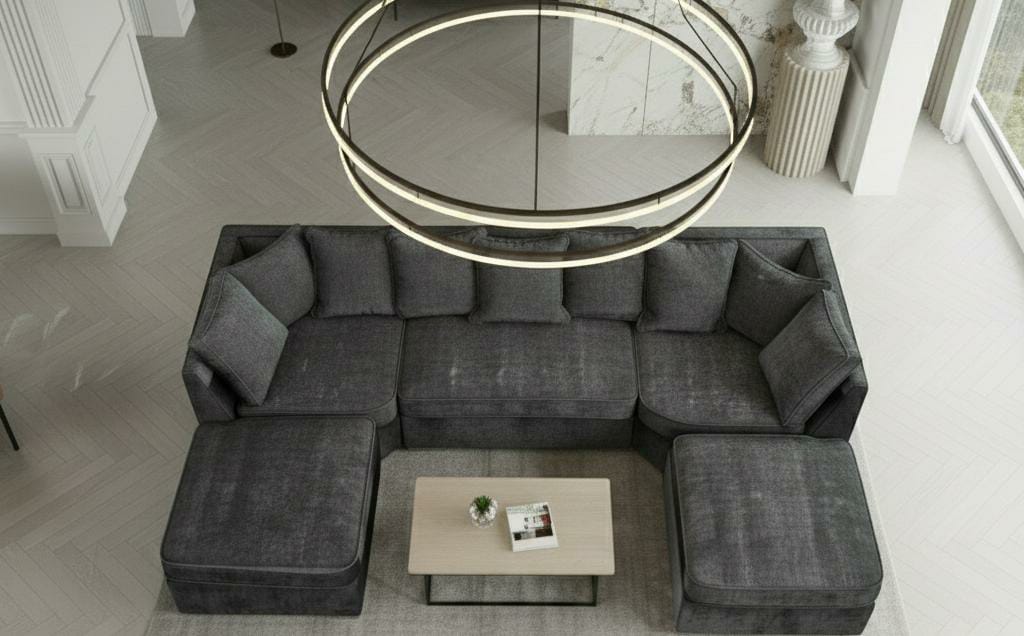 Black Chenille Fabric U Corner Sofa BISHOP Sofa