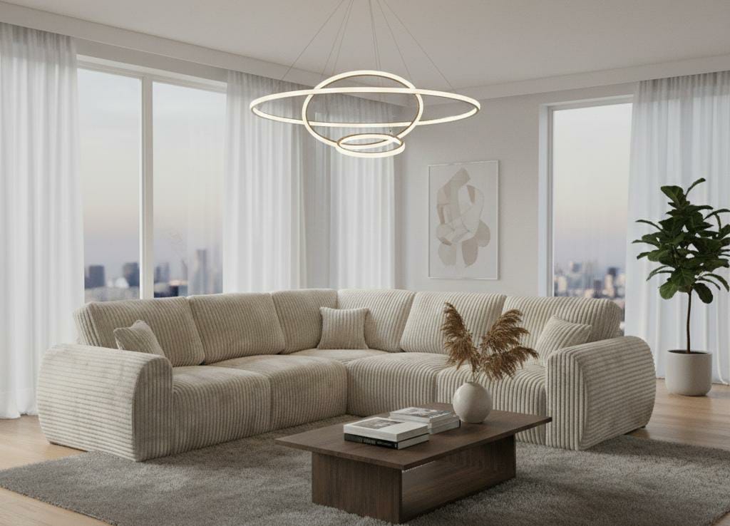 Cream  Corner seater mix Polyester Fbric sofa set Vinci