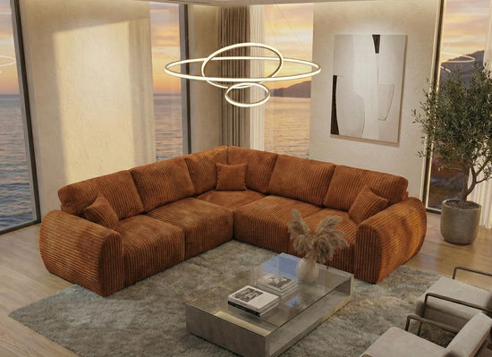 Brown  Rust Chenille Fabric Corner Sofa VINCI Sofa
