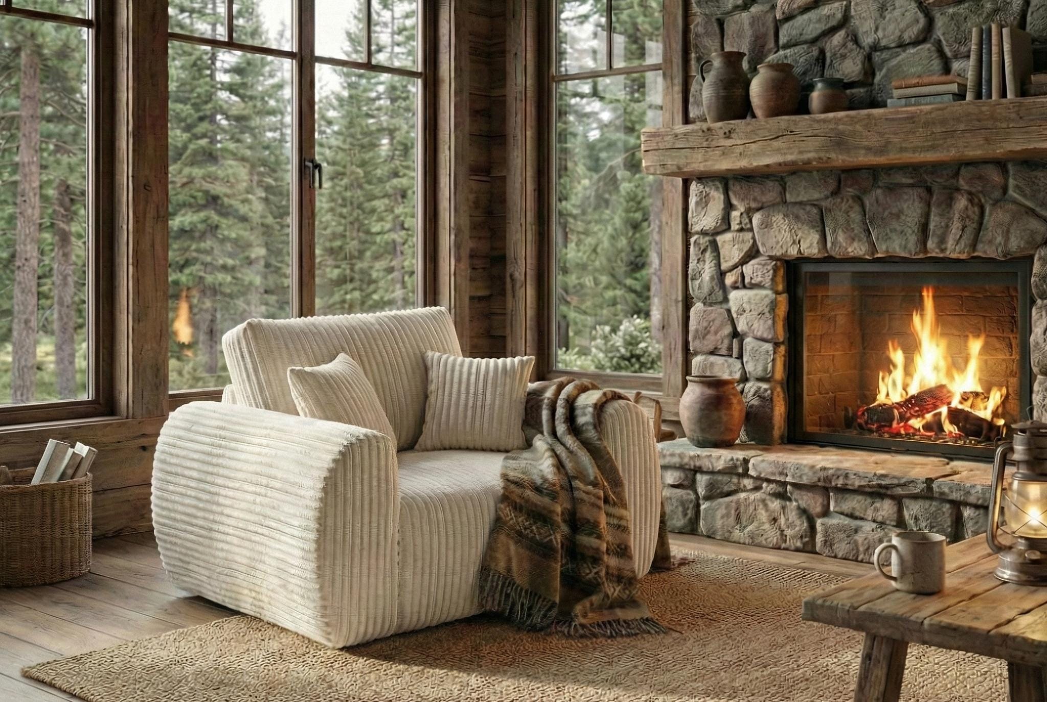 Cream 1 Seater seater Chenille Fabric sofa set Vinci