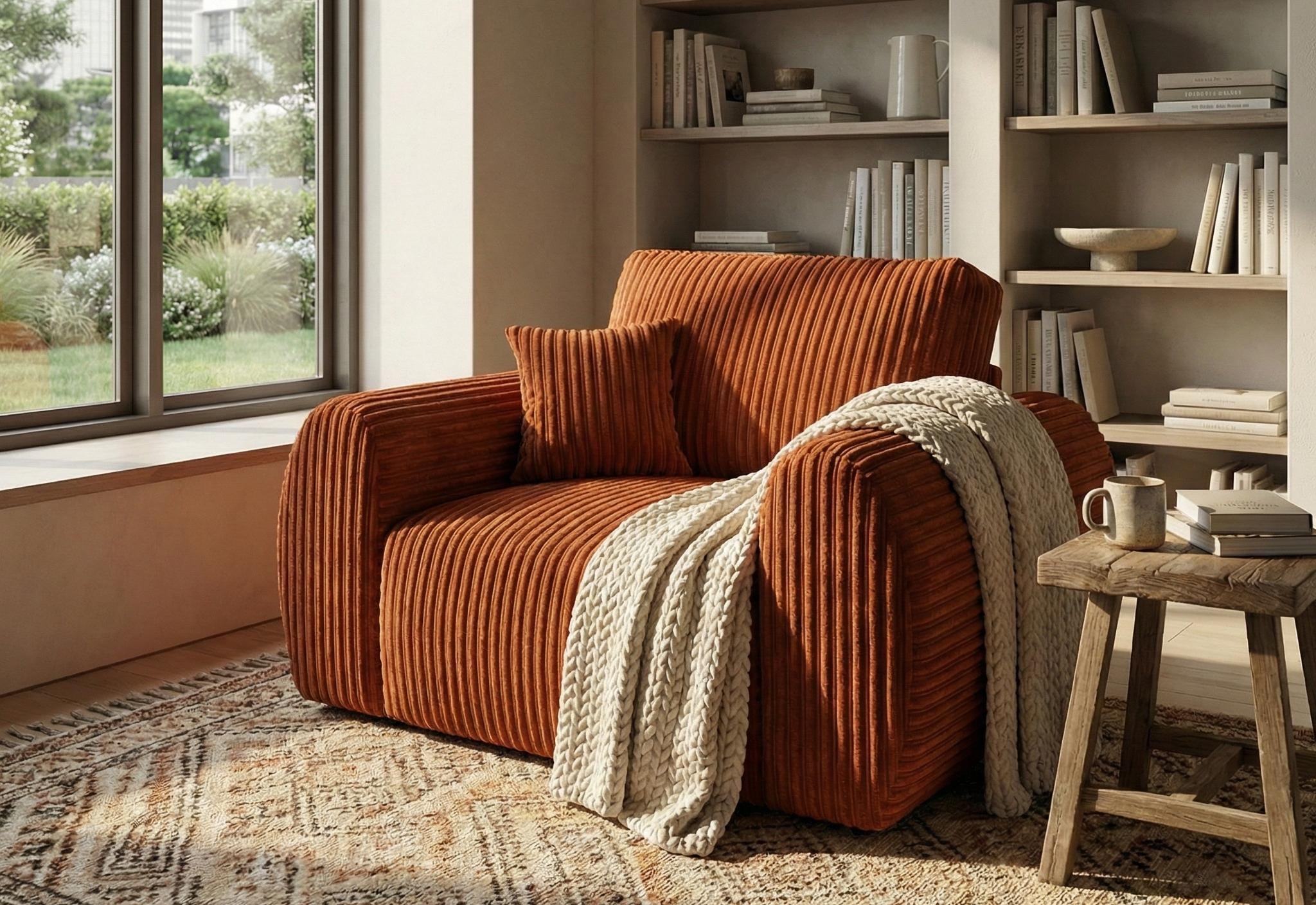 Brown Rust 1 Seater seater Chenille Fabric sofa set Vinci