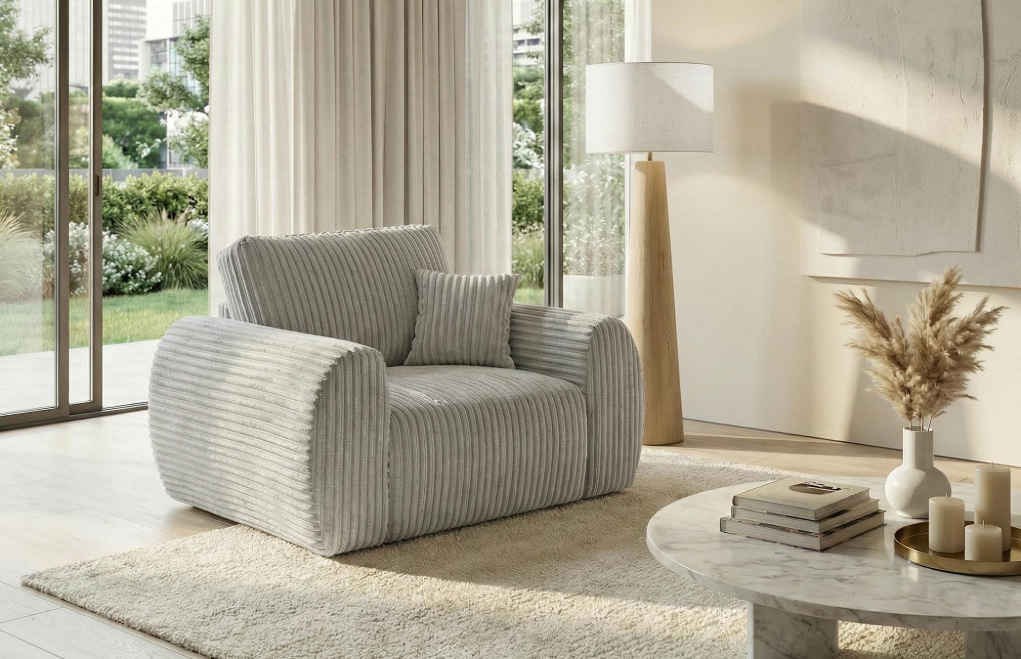 Light Grey  1 Seater seater Chenille  Fbric sofa set Vinci