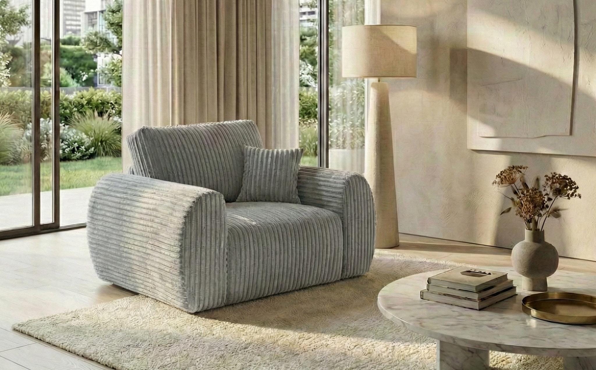 Grey 1 Seater seater Chenille Fabric sofa set Vinci