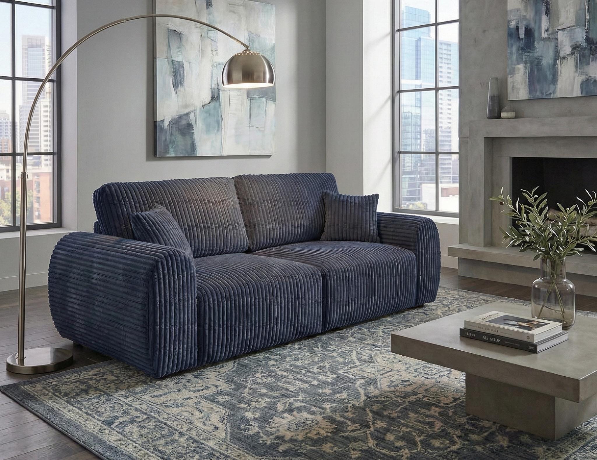 Blue  2 Seater seater Chenille Fabric sofa set Vinci