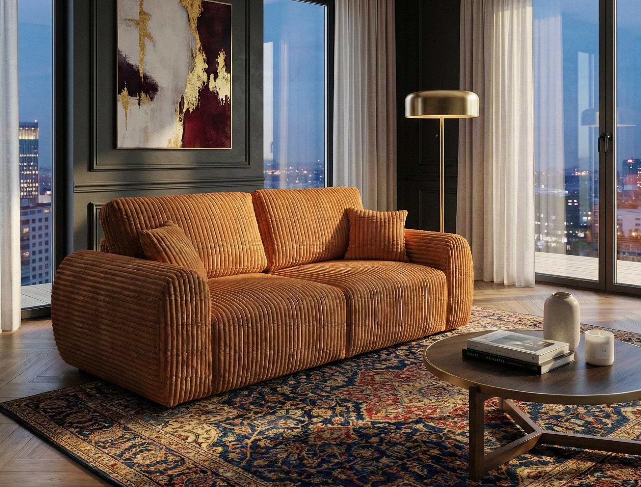 Brown Rust 2 Seater seater  Chenille Fabric sofa set Vinci