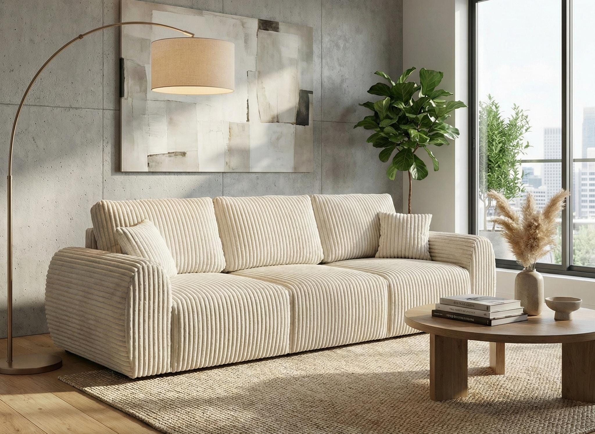 Cream 3 Seater seater Chenille  Fabric sofa set Vinci