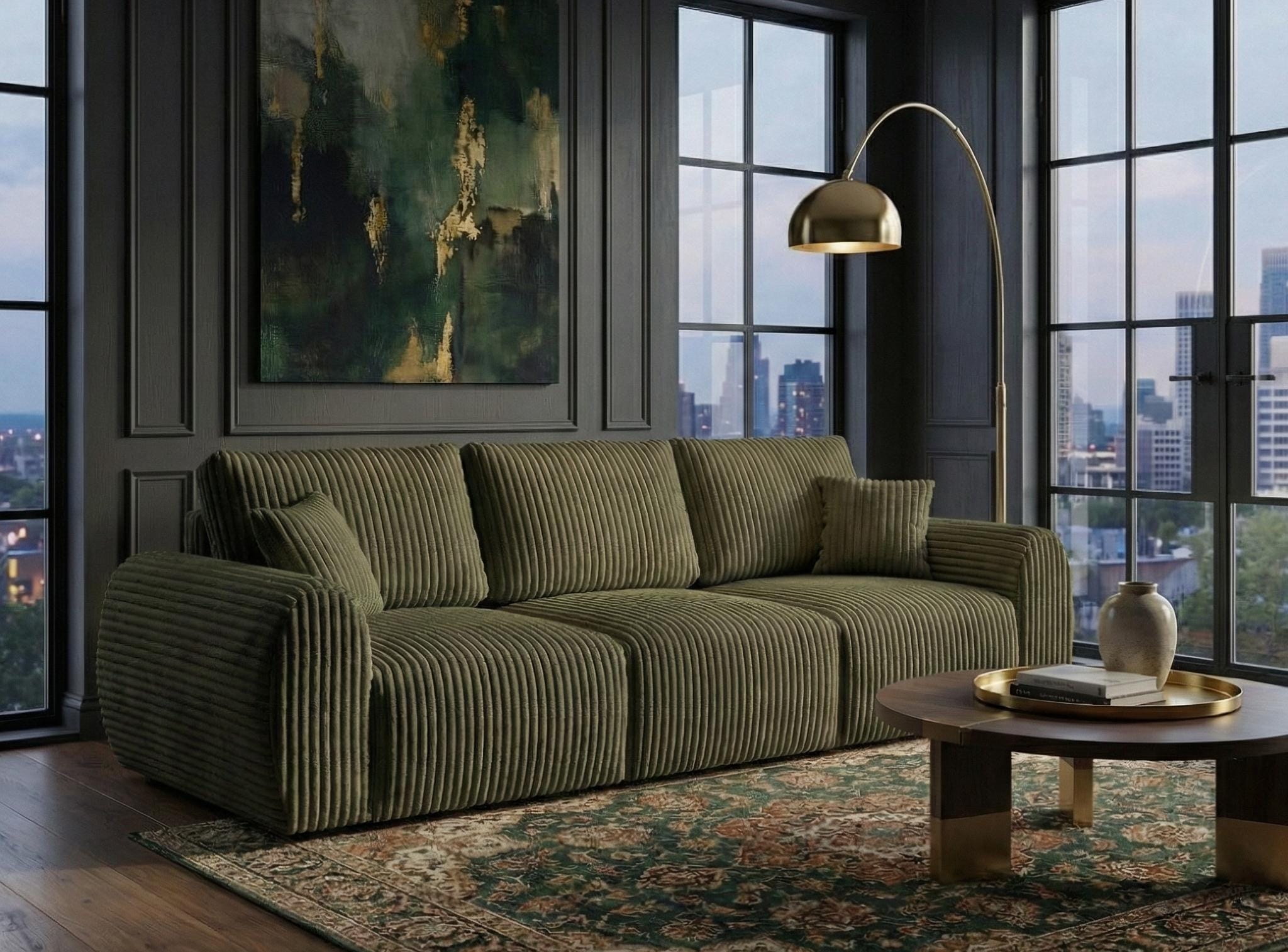 Green Olive 3 Seater seater Chenille  Fabric  sofa set Vinci