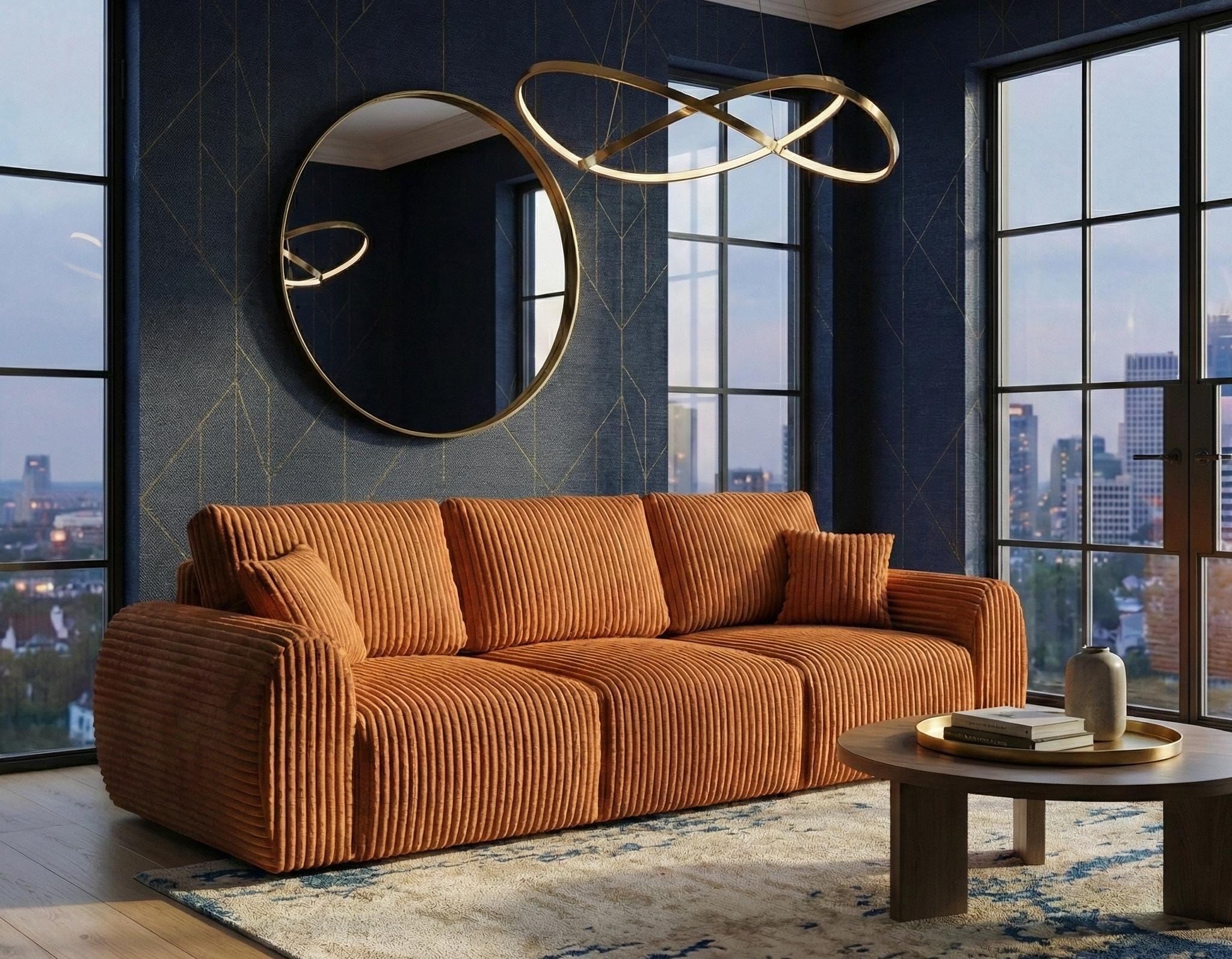 Brown Rust 3 Seater seater  Chenille  Fabric sofa set Vinci