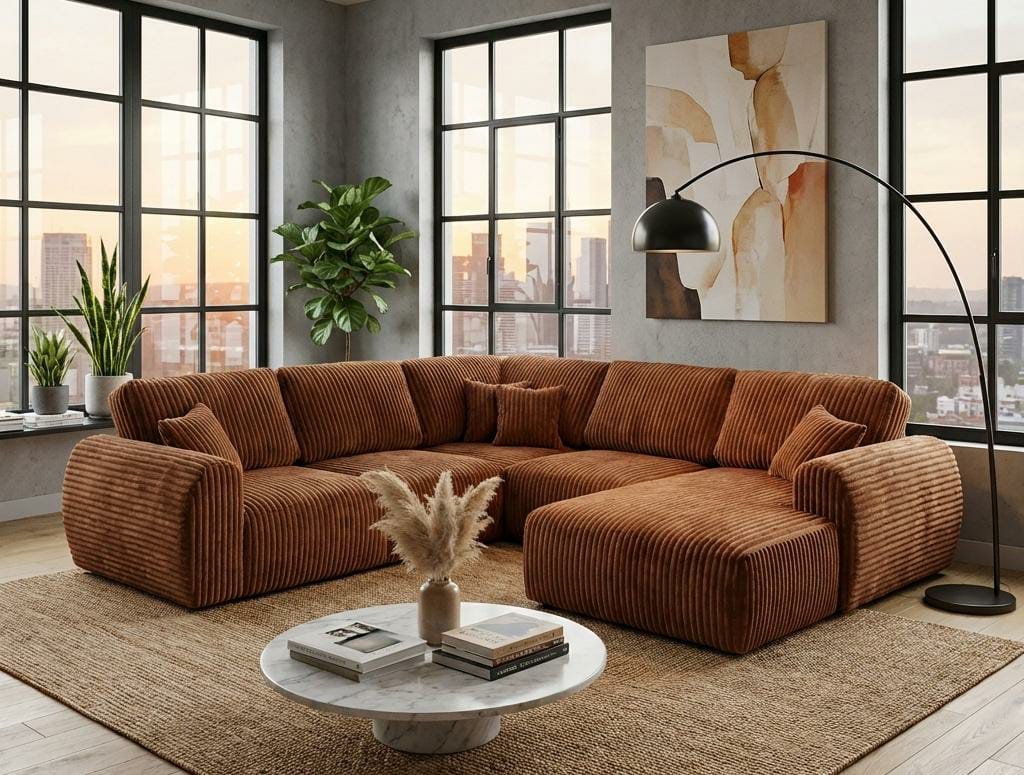 Brown  Chenille Fabric Corner  U shape sofa VINCI Sofa