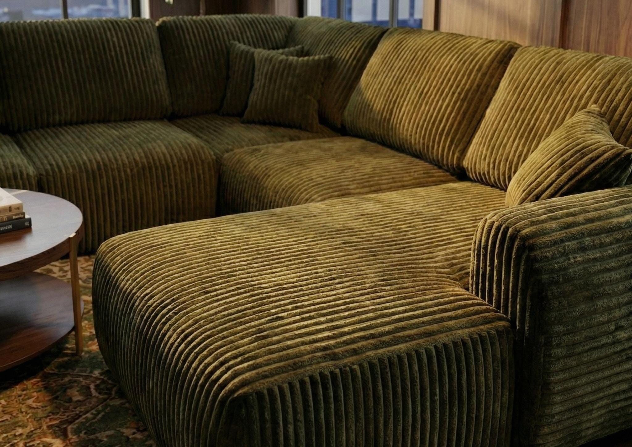 Olive  Green Chenille  Fabric U Corner seater sofa set Vinci