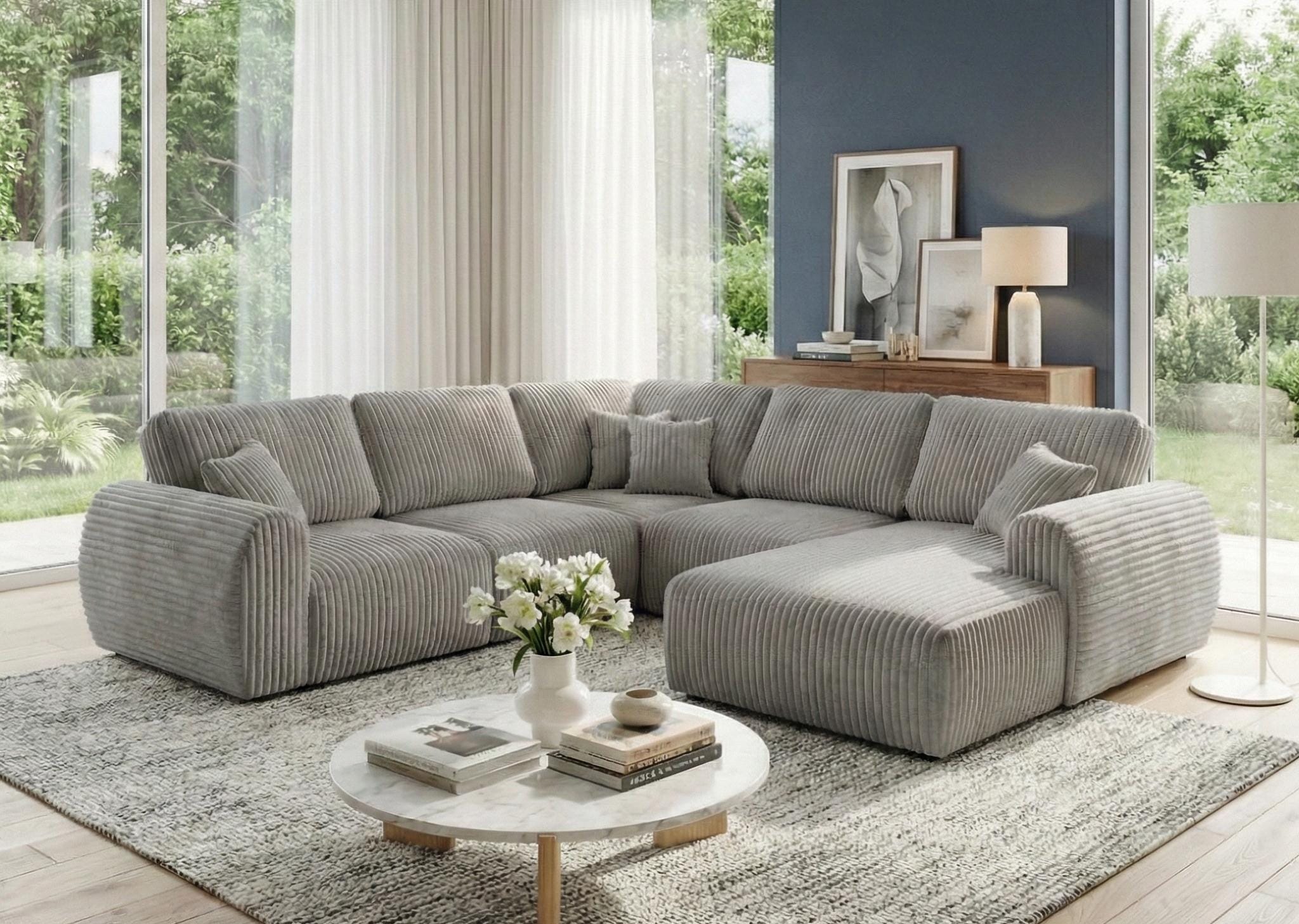 light Grey  Chenille  Fabric U Corner seater sofa set Vinci