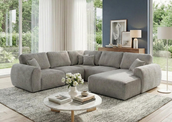 light Grey  Chenille  Fabric U Corner seater sofa set Vinci