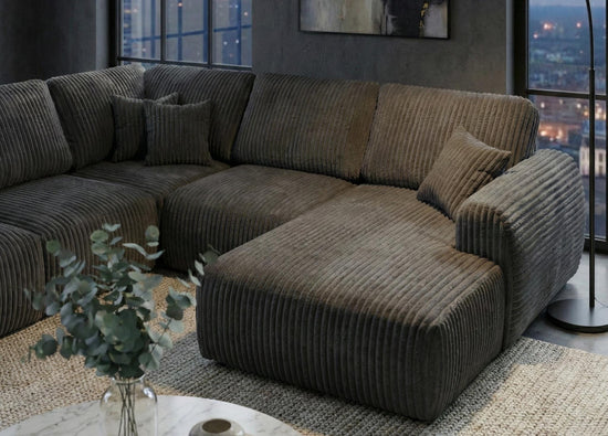 Grey  Chenille  Fabric U Corner seater sofa set Vinci