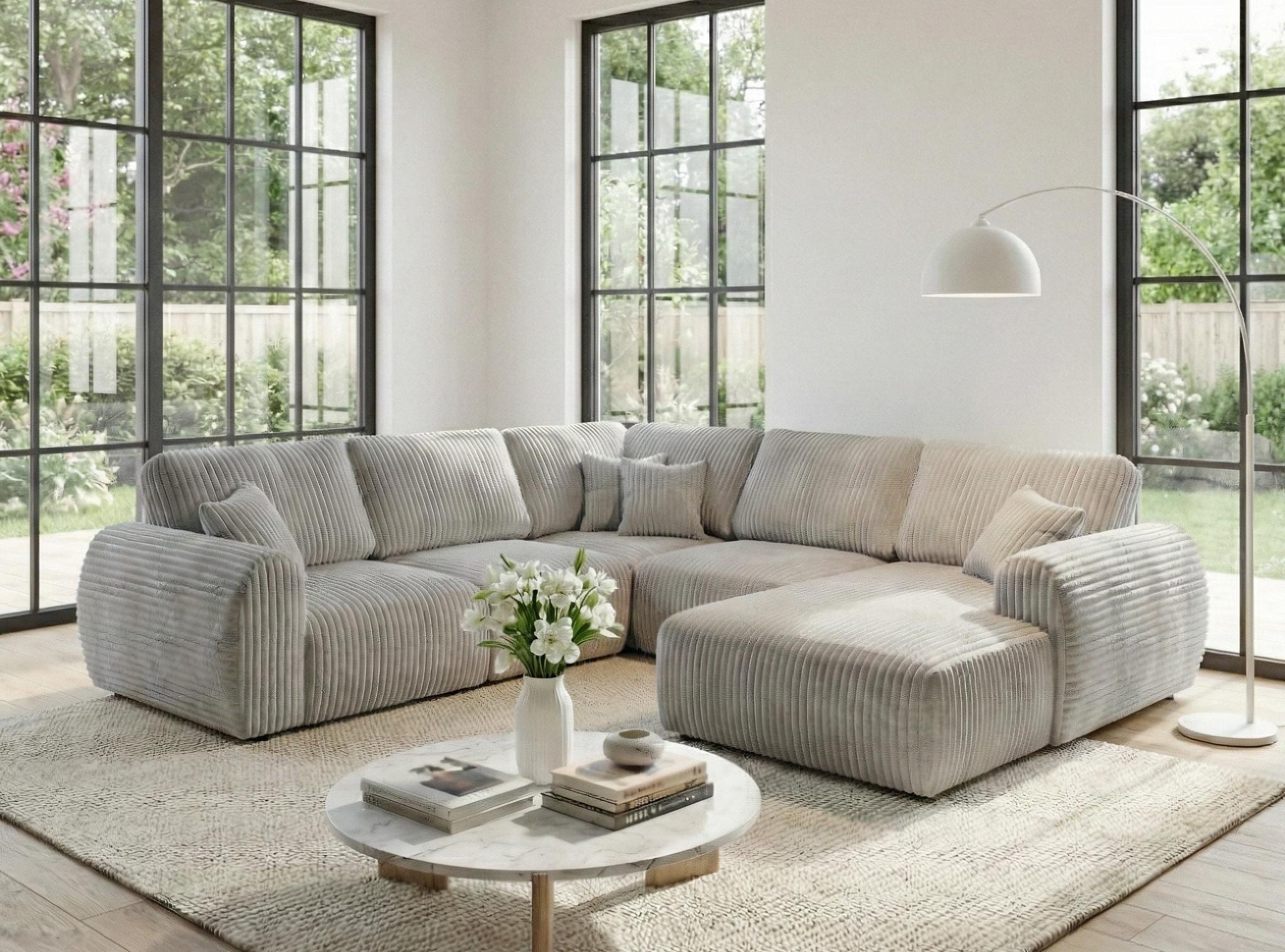 Cream Chenille  Fabric U Corner seater sofa set Vinci