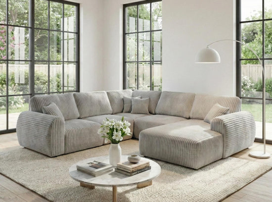 Cream Chenille  Fabric U Corner seater sofa set Vinci